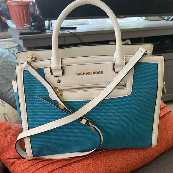 Michael Kors Blue and White Satchel - Picture 1 of 6